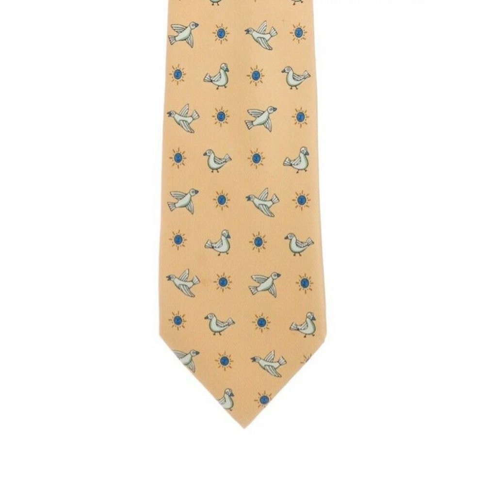 Hermes Light Vintage Yellow Tie Flying Birds Silk